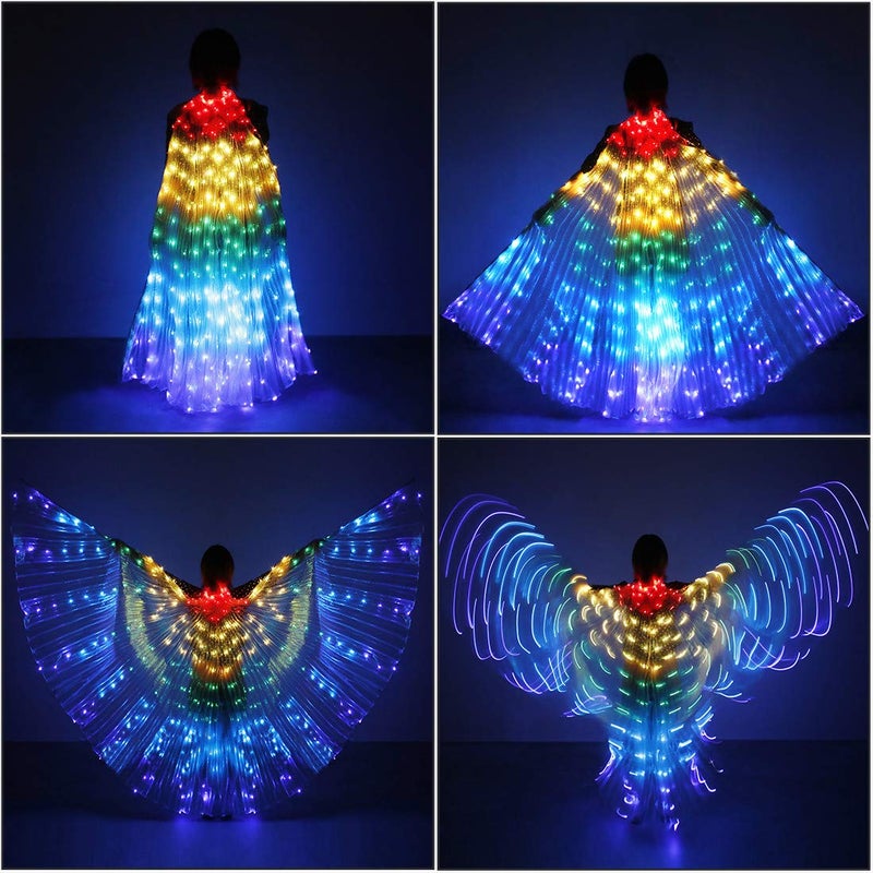 iMucci LED Lights Belly Dance Isis Glow Angel dance Wings with Telescopic Sticks Flexible Rods for Adults and Child Multicolor - Image 2